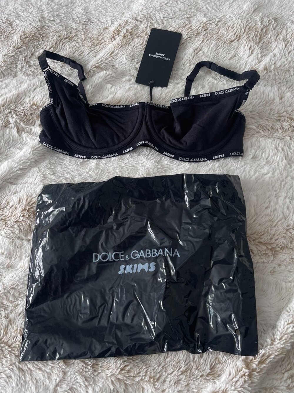 SKIMS x Dolce & Gabbana Cotton Jersey Balconette Bra - Onyx Black - Size 34B